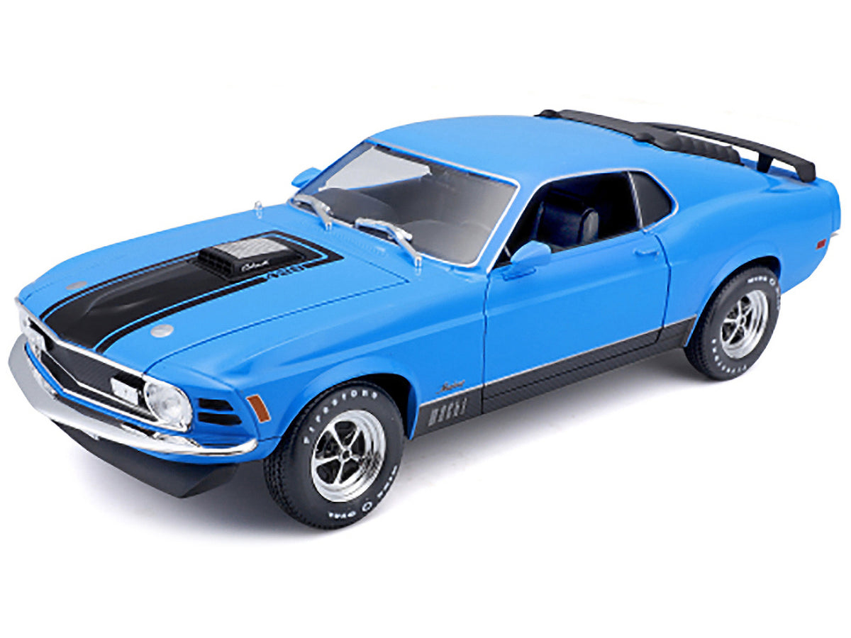 1970 Ford Mustang Mach 1 428 Blue with Black Stripes "Special Edition" 1/18 Diecast Model Car by Maisto - image 3