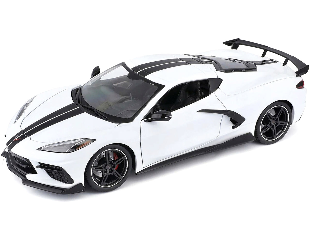 2020 Chevrolet Corvette Stingray C8 Coupe with High Wing White with Black Stripes 1/18 Diecast Model Car by Maisto - image 4