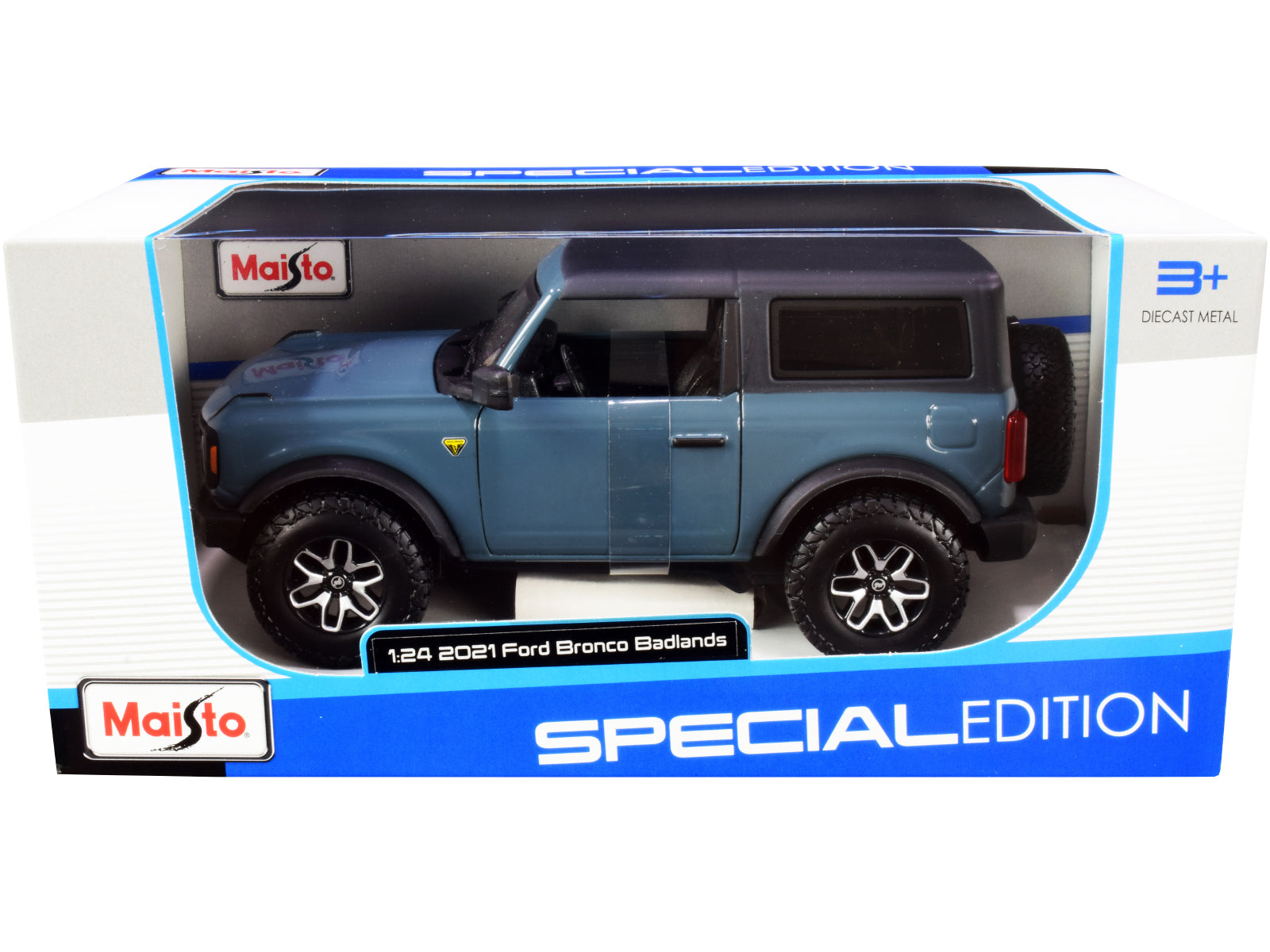 2021 Ford Bronco Badlands Blue with Black Top "Special Edition" 1/24 Diecast Model Car by Maisto - image 3