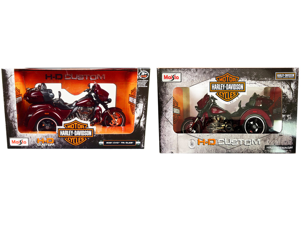 2021 Harley Davidson CVO Tri Glide Motorcycle Dark Red Metallic "H-D Custom" 1/12 Diecast Model Car by Maisto - image 2