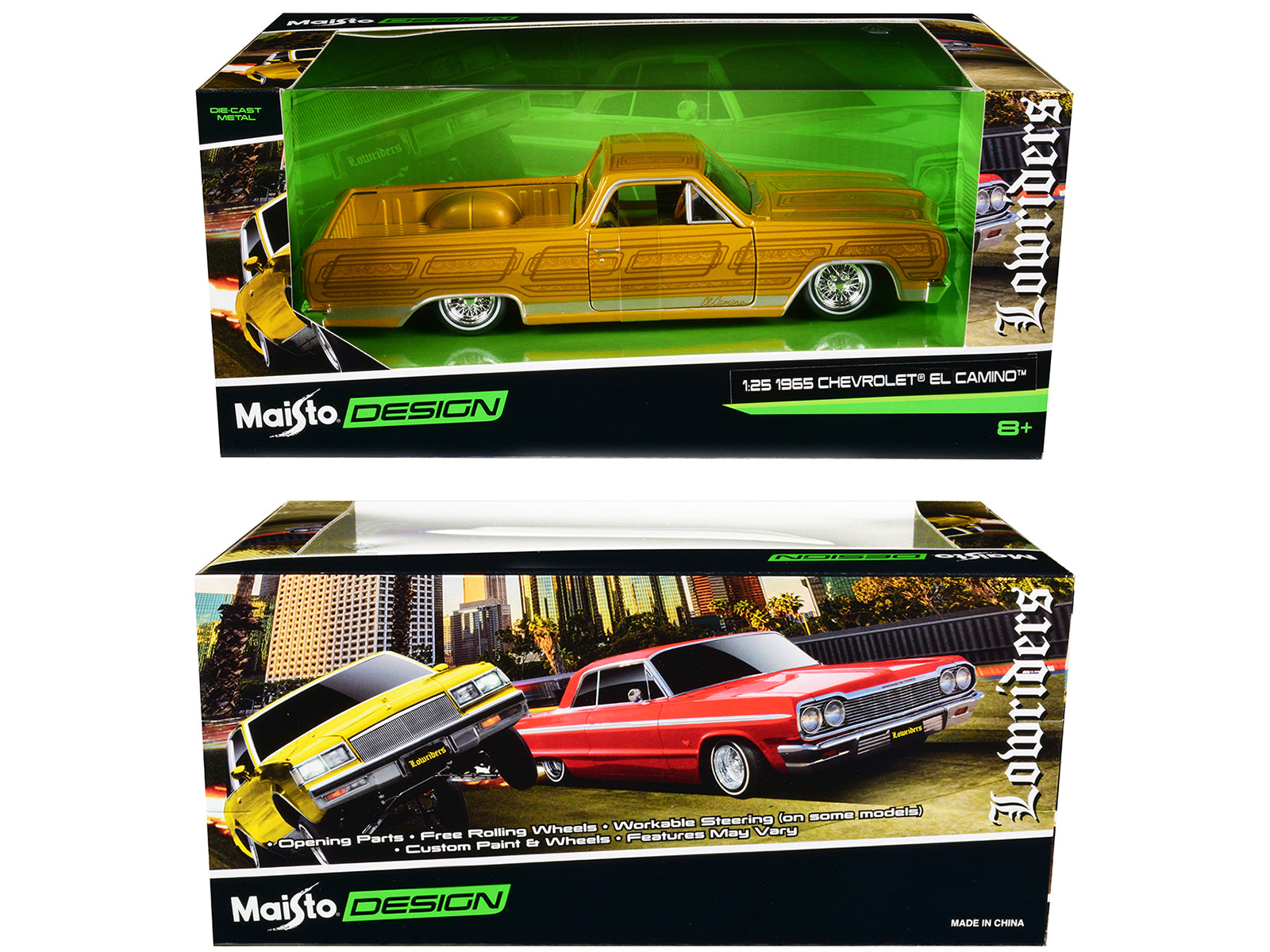 1965 Chevrolet El Camino Lowrider Gold Metallic with Graphics "Lowriders" Series 1/25 Diecast Model Car by Maisto - image 3
