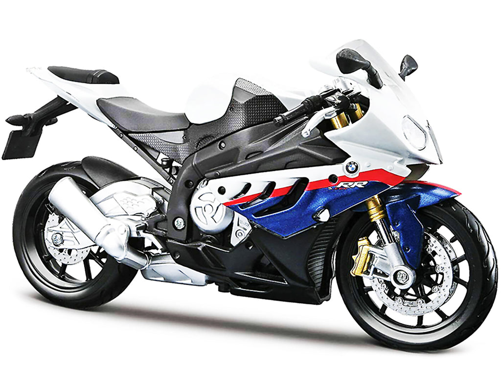 BMW S 1000 RR White with Blue and Red Stripes with Plastic Display Stand 1/12 Diecast Motorcycle Model by Maisto - image 2