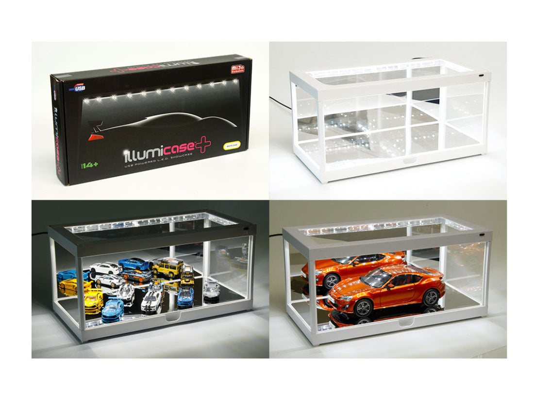 White Collectible Display Show Case Illumicase+ with LED Lights and Mirror Base and Back for 1/64 1/43 1/32 1/24 1/18 Scale Models by Illumibox - image 2