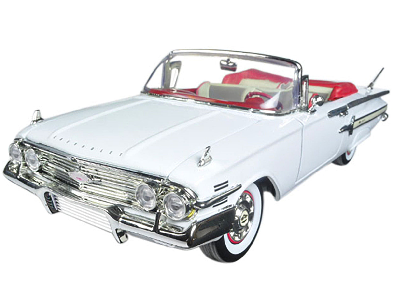 1960 Chevrolet Impala Convertible White with Red Interior 1/18 Diecast Model Car by Motormax - image 2