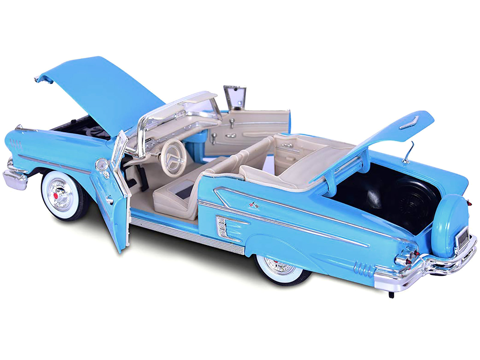 1958 Chevrolet Impala Convertible Light Blue "Timeless Classics" 1/18 Diecast Model Car by Motormax - image 3