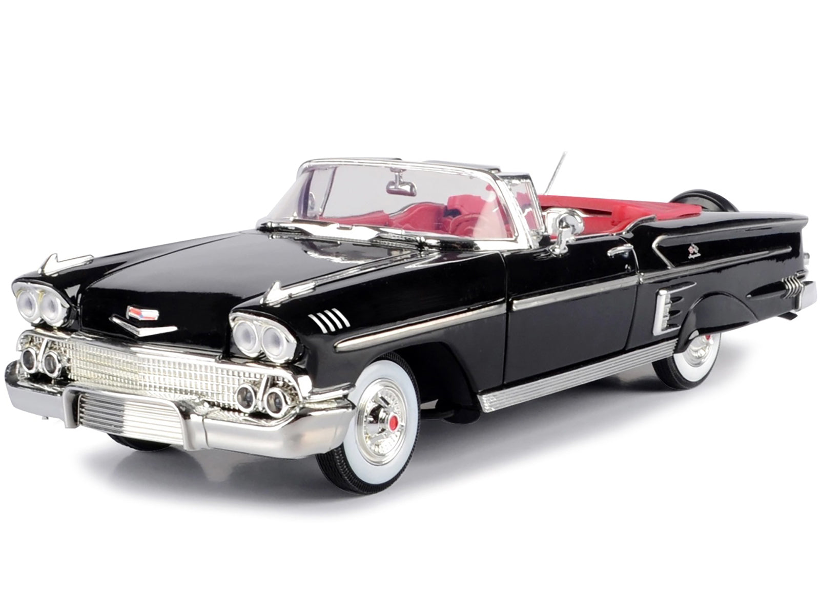 1958 Chevrolet Impala Convertible Black with Red Interior "Timeless Classics" 1/18  Diecast Model Car by Motormax - image 2