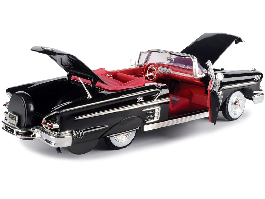 1958 Chevrolet Impala Convertible Black with Red Interior "Timeless Classics" 1/18  Diecast Model Car by Motormax - image 3