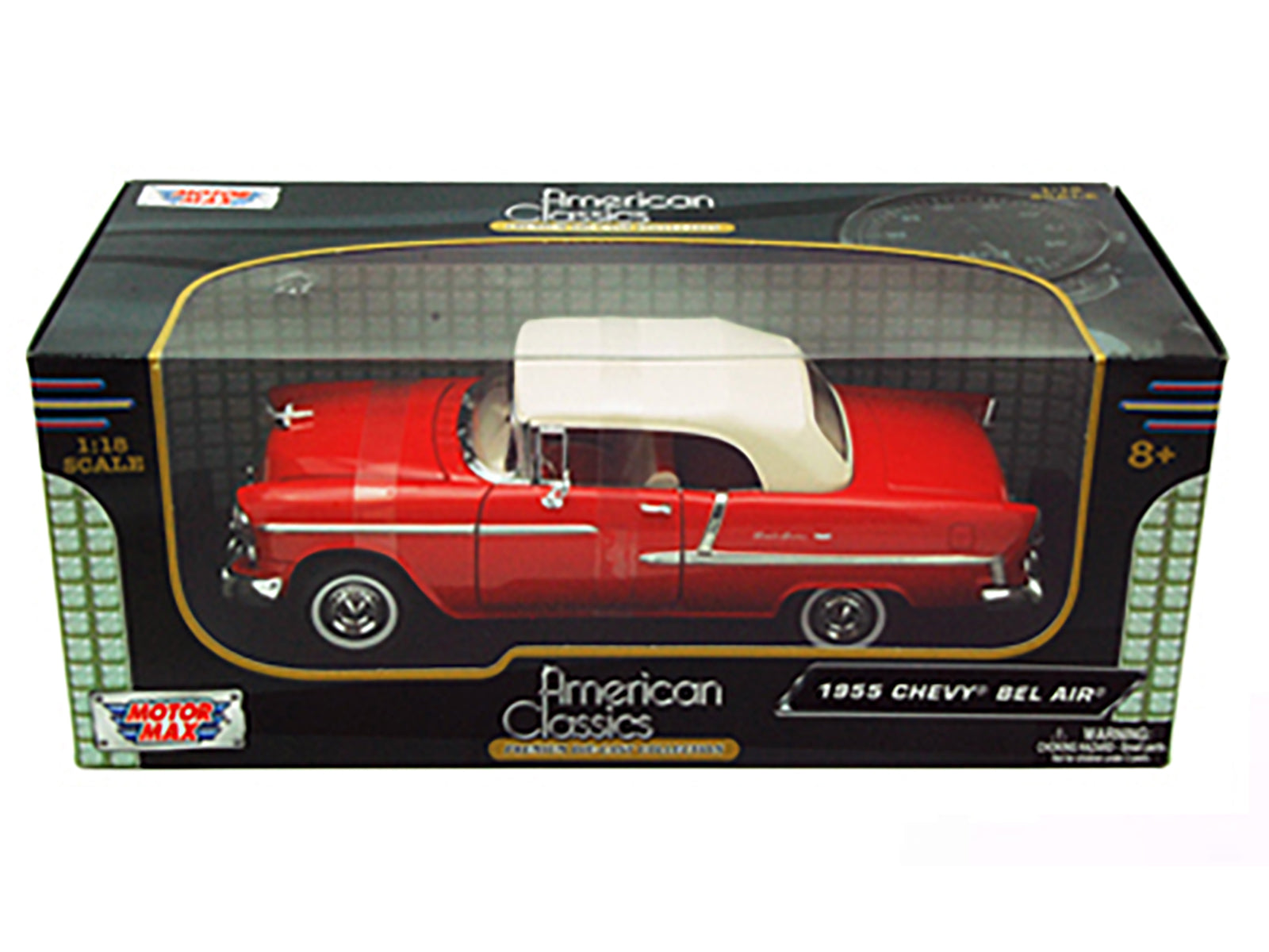 1955 Chevrolet Bel Air Convertible Soft Top Red 1/18 Diecast Car Model by Motormax - image 3