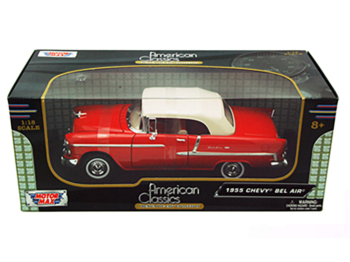 1955 Chevrolet Bel Air Convertible Soft Top Red 1/18 Diecast Car Model by Motormax - image 3