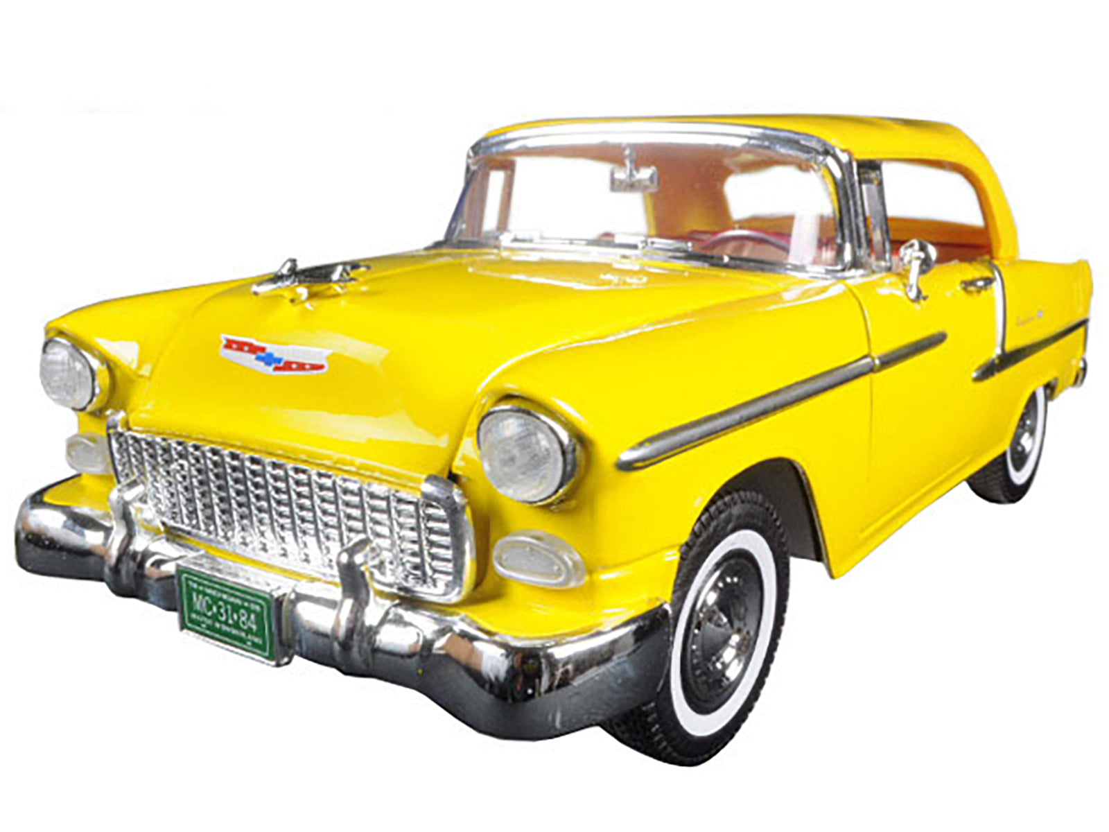 1955 Chevrolet Bel Air Convertible Soft Top Yellow "Timeless Classics" 1/18 Diecast Model Car by Motormax - image 2