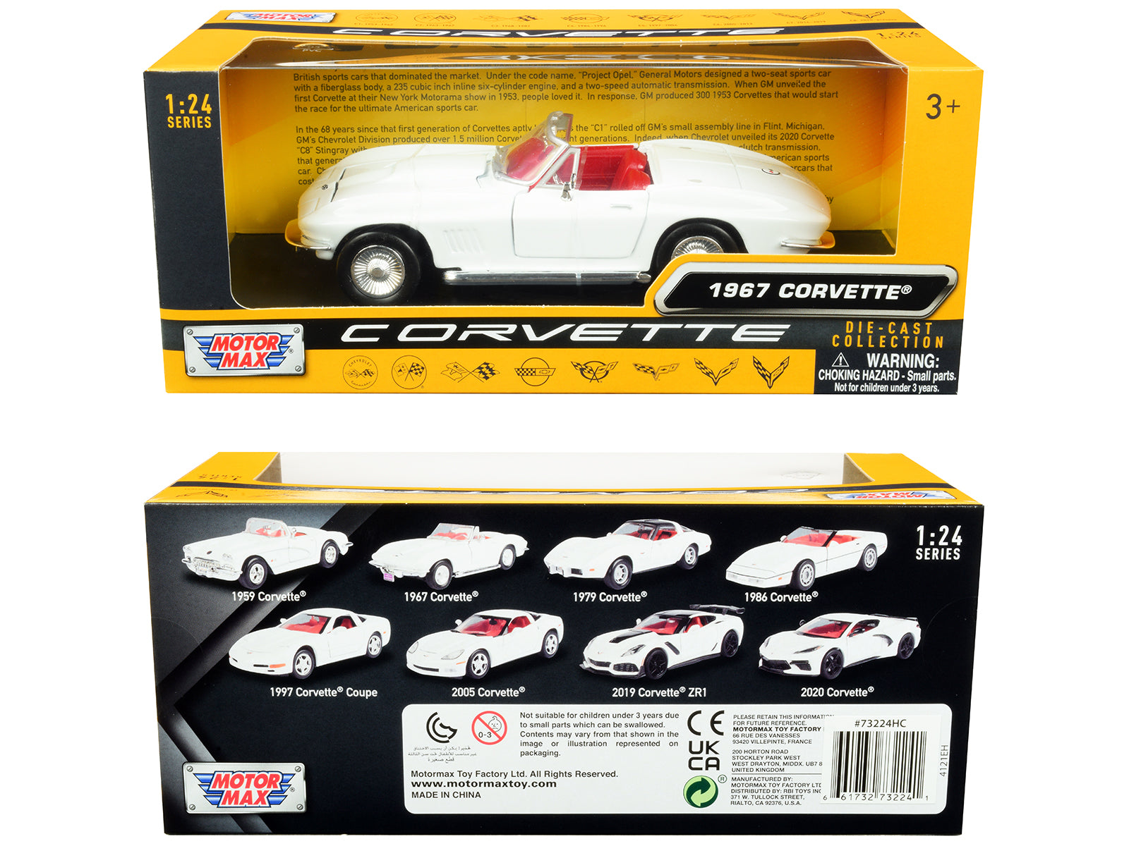 1967 Chevrolet Corvette C2 Convertible White with Red Interior "History of Corvette" Series 1/24 Diecast Model Car by Motormax - image 3