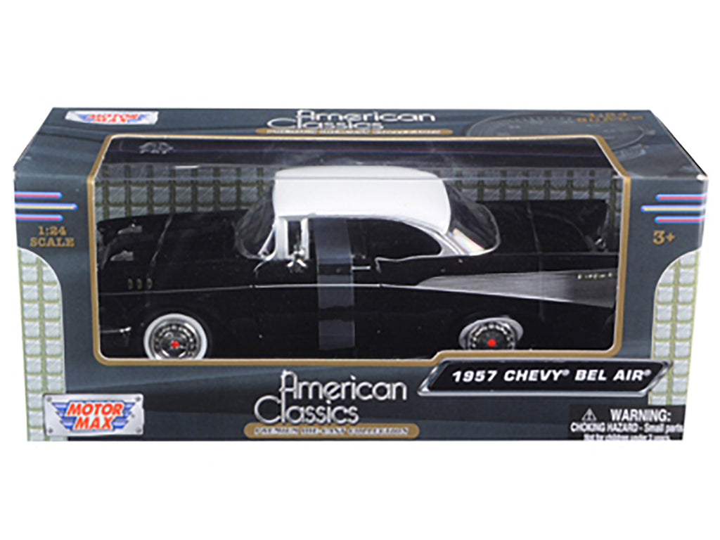 1957 Chevrolet Bel Air Black with White Top 1/24 Diecast Model Car by Motormax - image 3