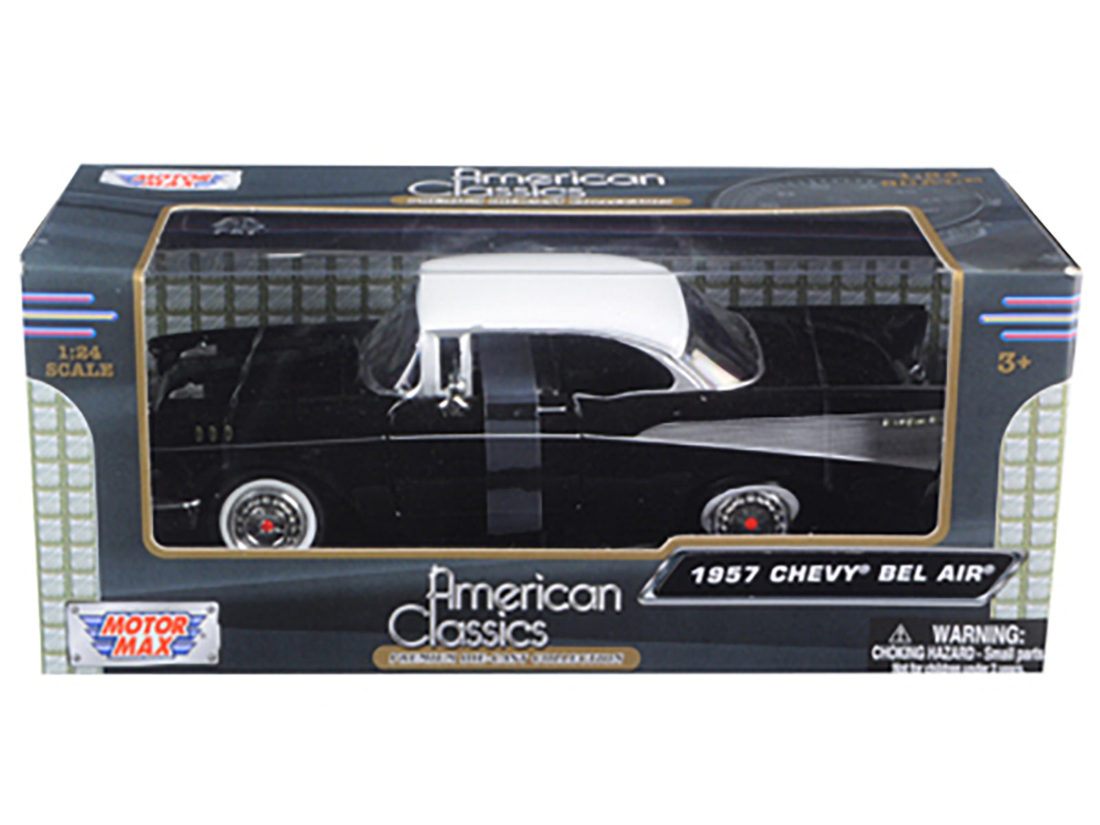 1957 Chevrolet Bel Air Black with White Top 1/24 Diecast Model Car by Motormax - image 3