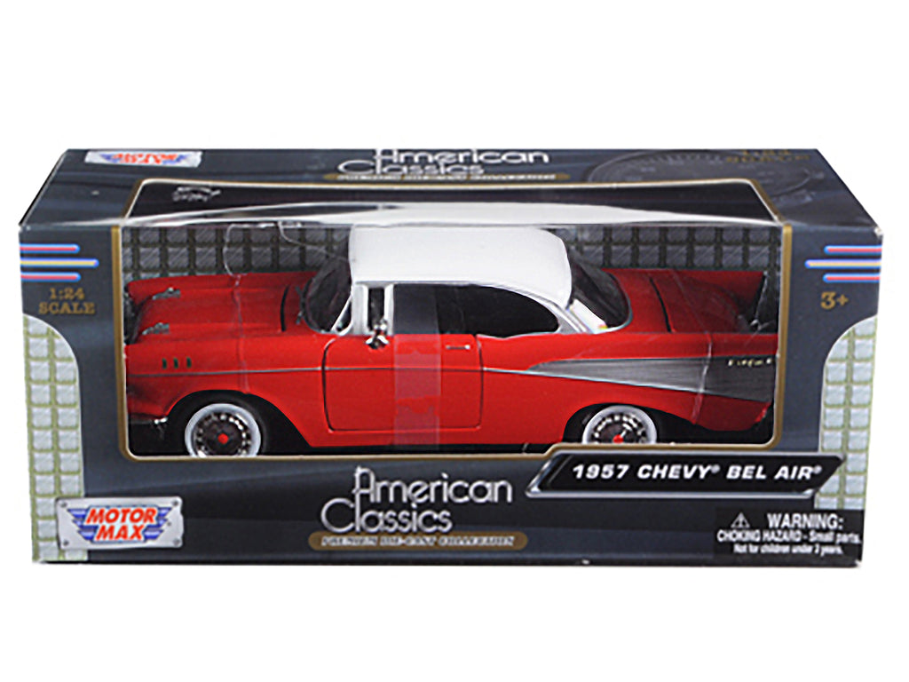 1957 Chevrolet Bel Air Red with White Top 1/24 Diecast Model Car by Motormax - image 3