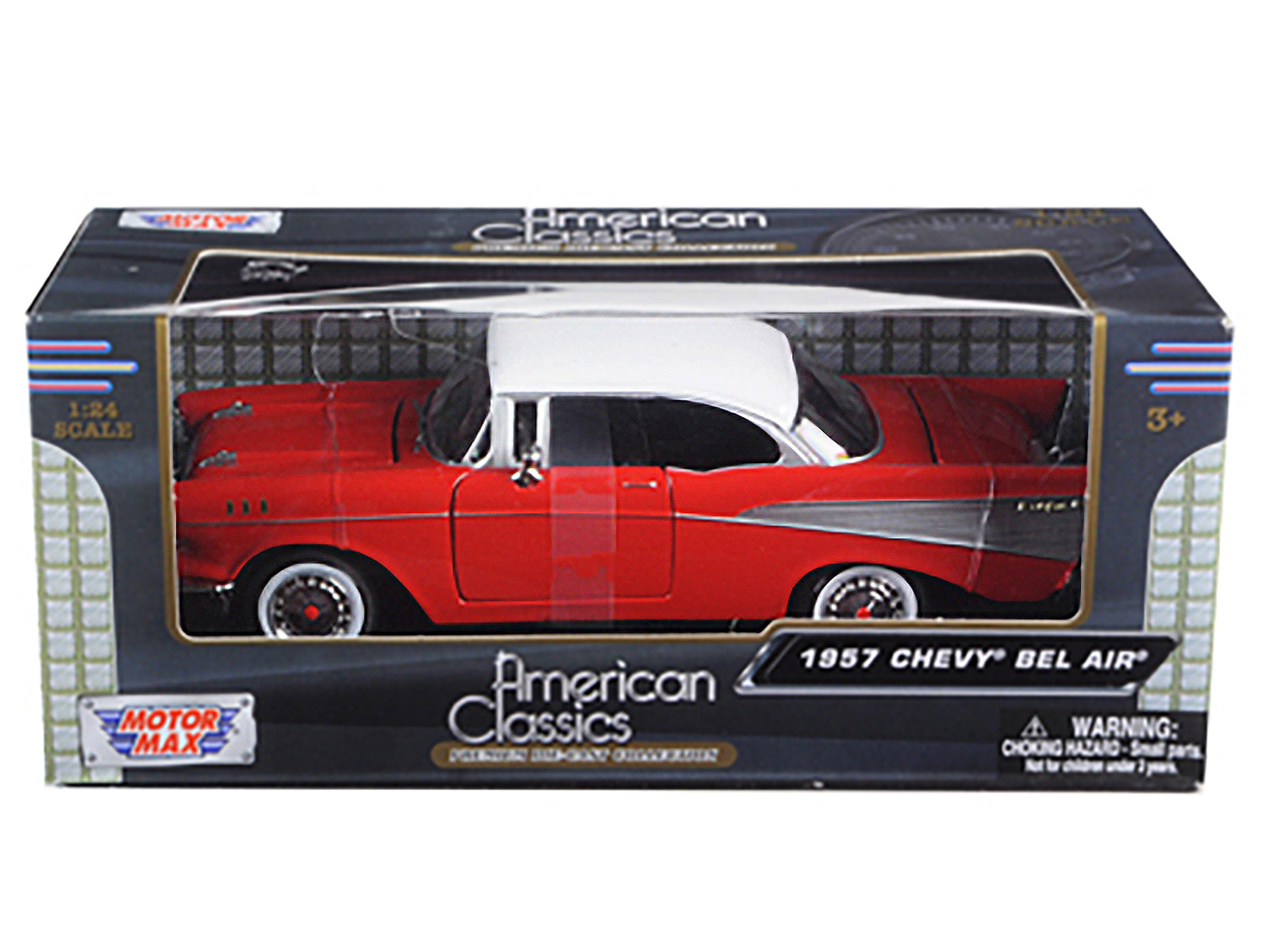 1957 Chevrolet Bel Air Red with White Top 1/24 Diecast Model Car by Motormax - image 3