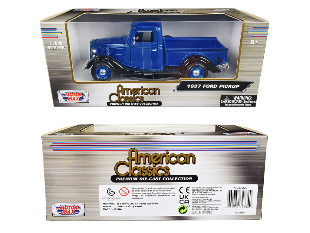 1937 Ford Pickup Truck Blue Metallic and Black "American Classics" 1/24 Diecast Model Car by Motormax - image 3