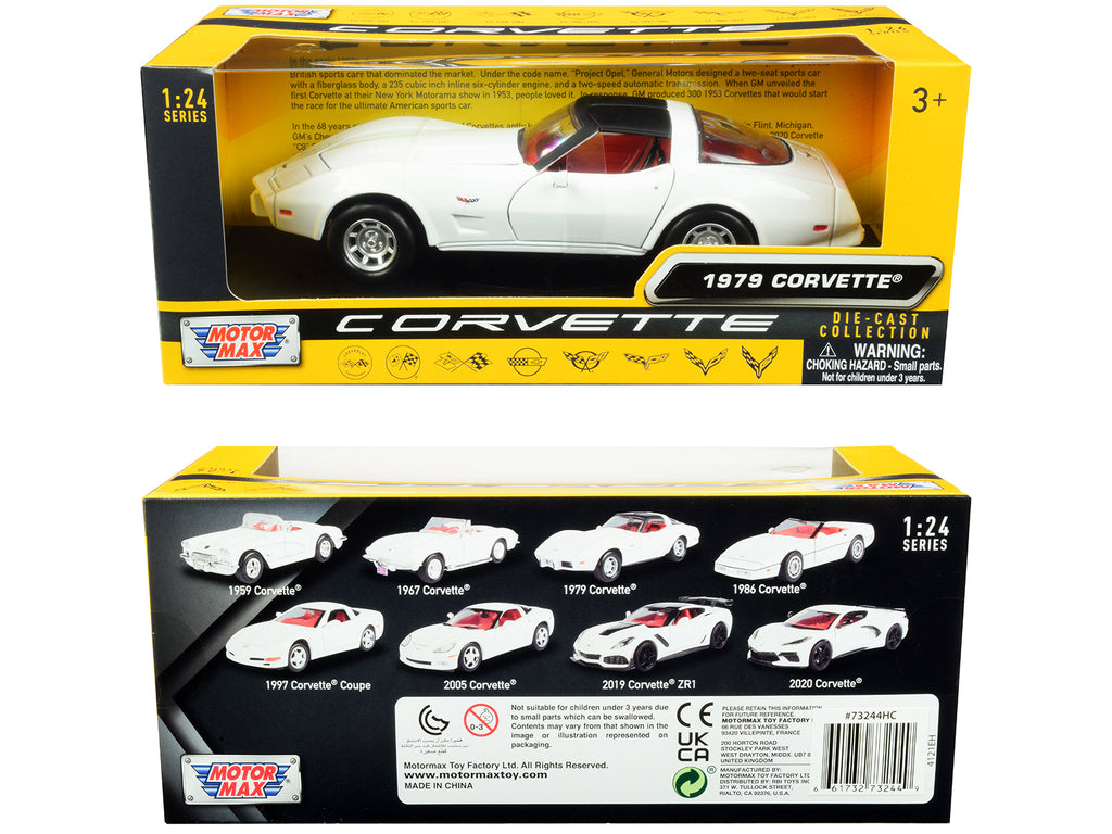 1979 Chevrolet Corvette C3 White with Black Top and Red Interior "History of Corvette" Series 1/24 Diecast Model Car by Motormax - image 3