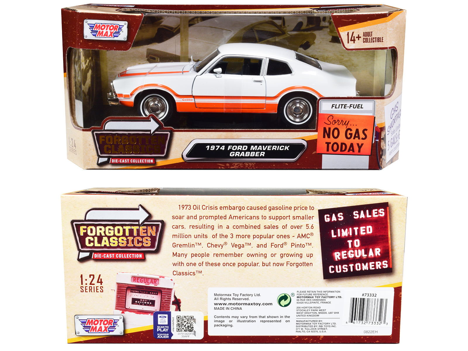 1974 Ford Maverick Grabber White with Orange Stripes "Forgotten Classics" Series 1/24 Diecast Model Car by Motormax - image 3