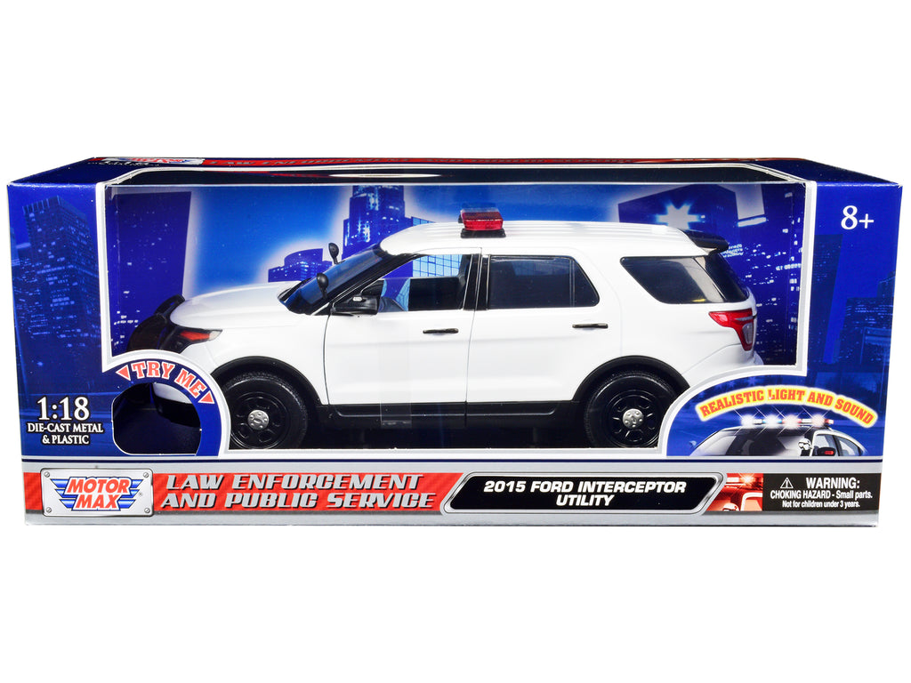 2015 Ford Police Interceptor Utility White with Flashing Light Bar and Front and Rear Lights and 2 Sounds 1/18 Diecast Model Car by Motormax - image 2