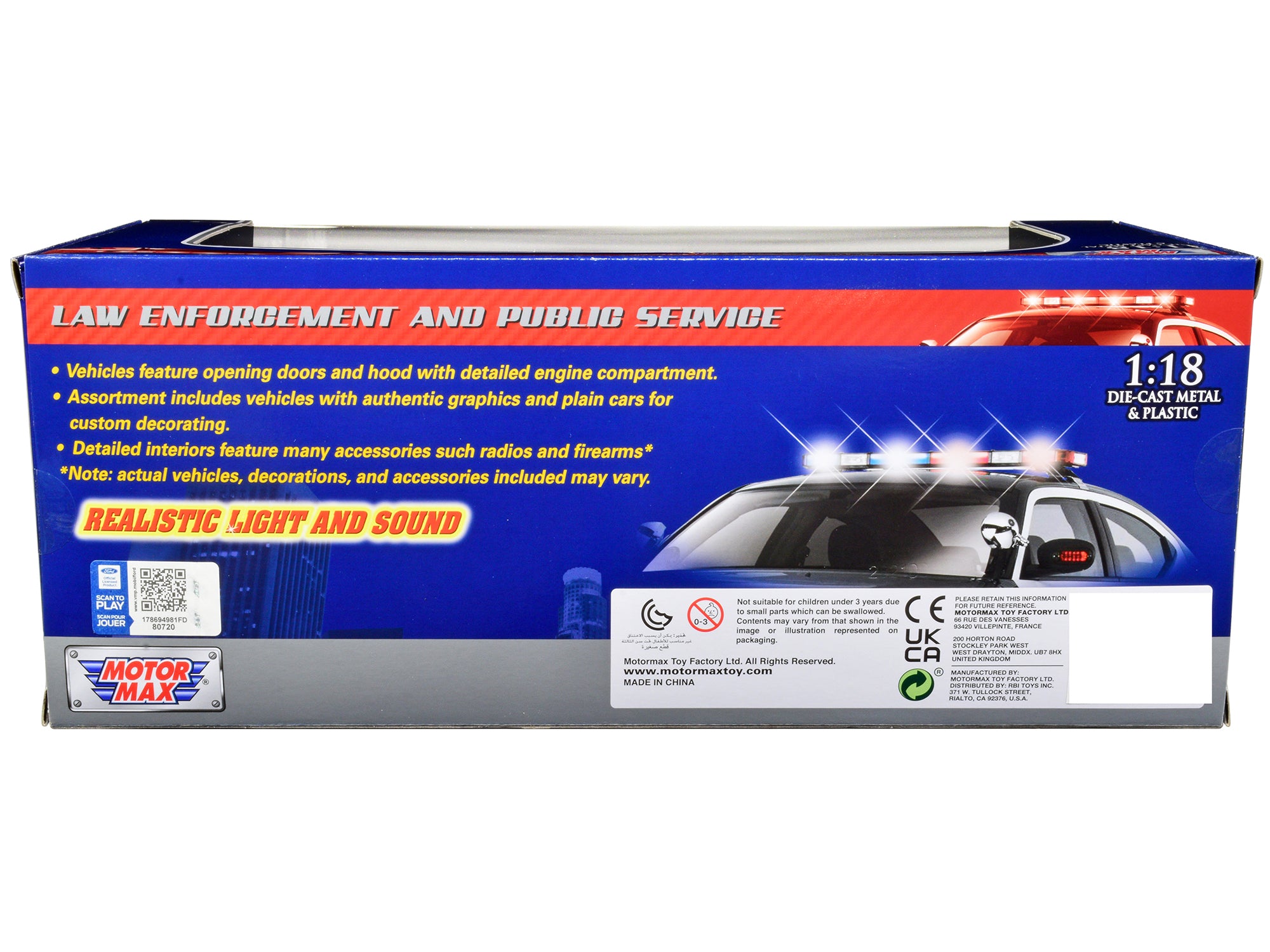 2015 Ford Police Interceptor Utility White with Flashing Light Bar and Front and Rear Lights and 2 Sounds 1/18 Diecast Model Car by Motormax - image 3