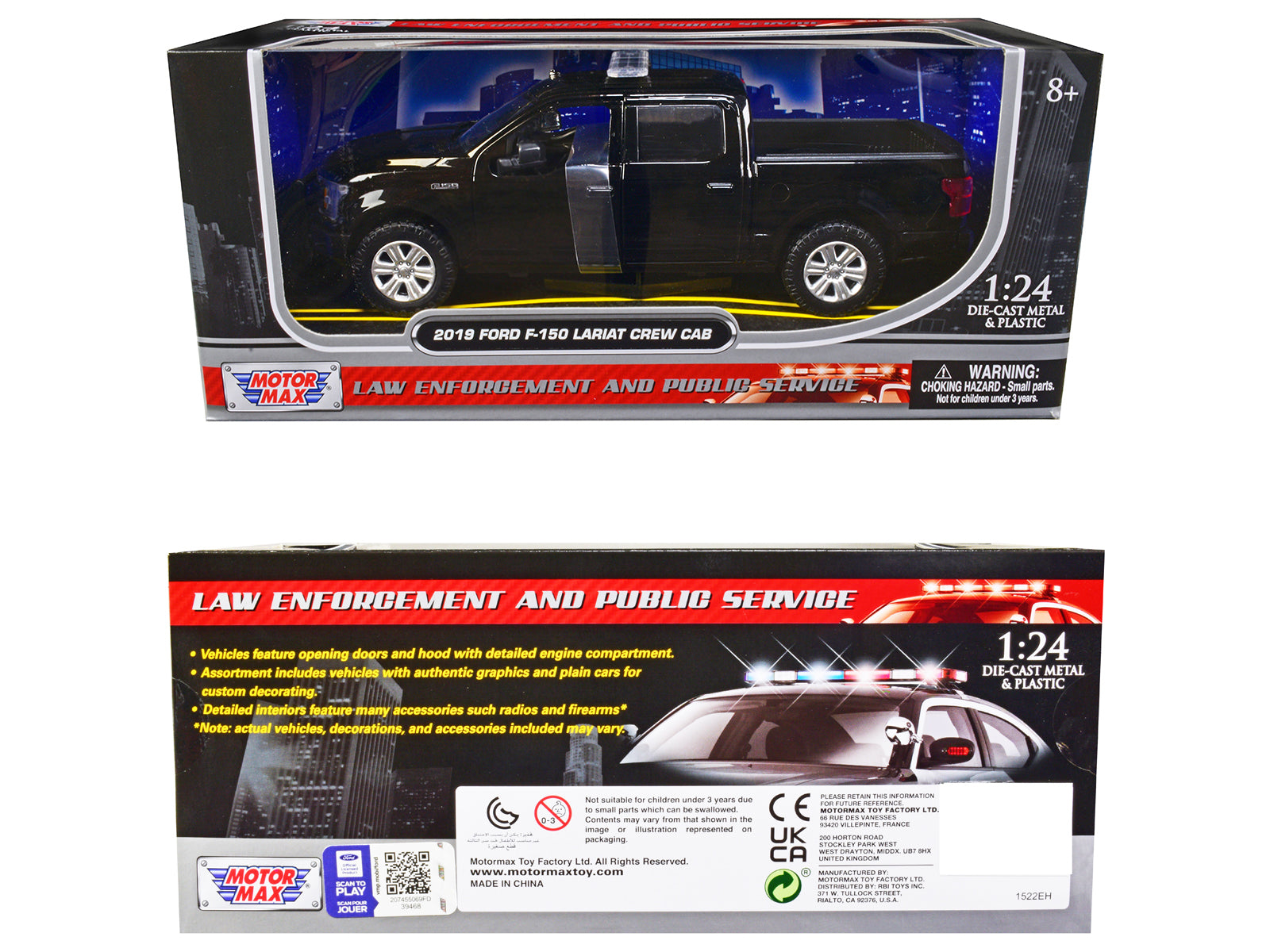 2019 Ford F-150 Lariat Crew Cab Pickup Truck Unmarked Plain Black "Law Enforcement and Public Service" Series 1/24 Diecast Model Car by Motormax - image 3