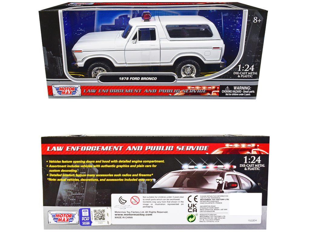 1978 Ford Bronco Police Car Unmarked White "Law Enforcement and Public Service" Series 1/24 Diecast Model Car by Motormax - image 3