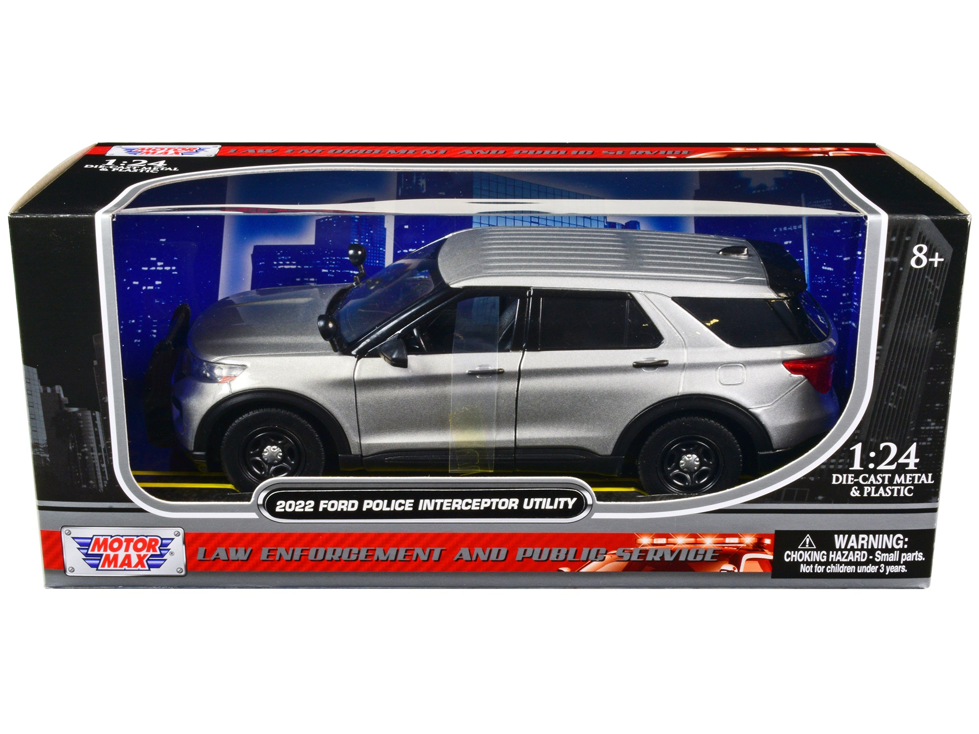 2022 Ford Police Interceptor Utility Unmarked Slick-Top Silver 1/24 Diecast Model Car by Motormax - image 3