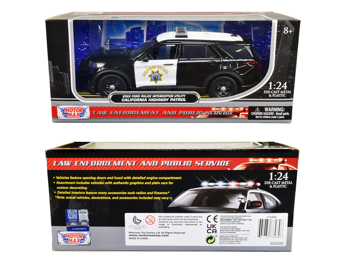 2022 Ford Police Interceptor Utility "California Highway Patrol" Black and White 1/24 Diecast Model Car by Motormax - image 3
