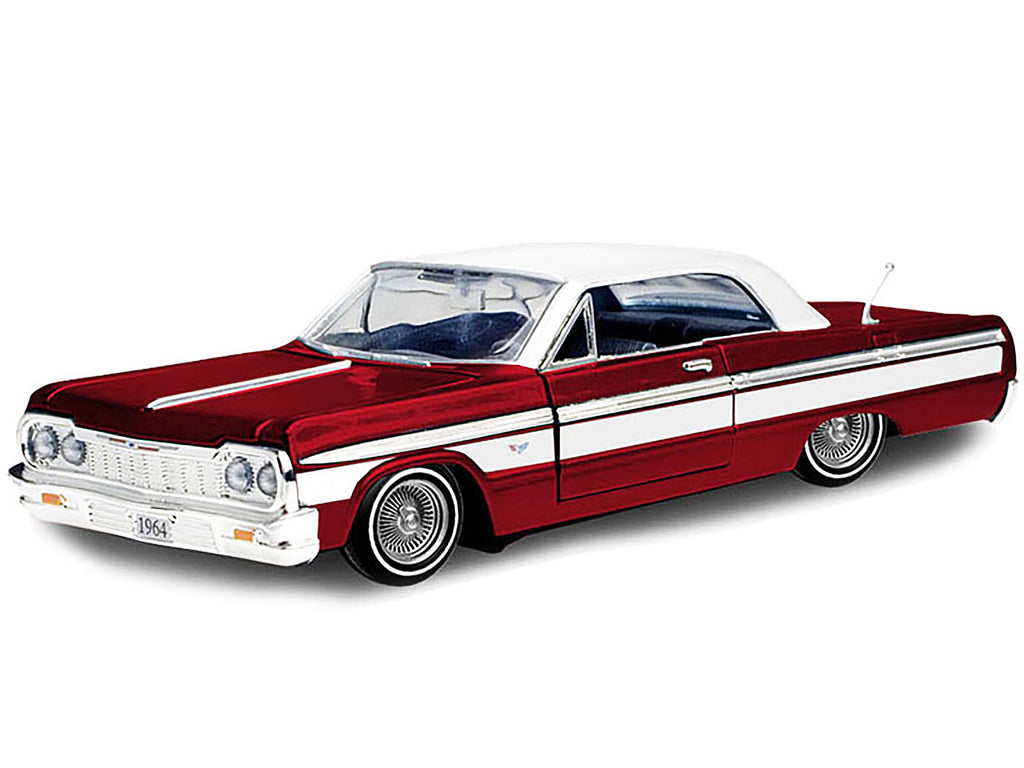1964 Chevrolet Impala Lowrider Hard Top Candy Red Metallic with White Top "Get Low" Series 1/24 Diecast Model Car by Motormax - image 2