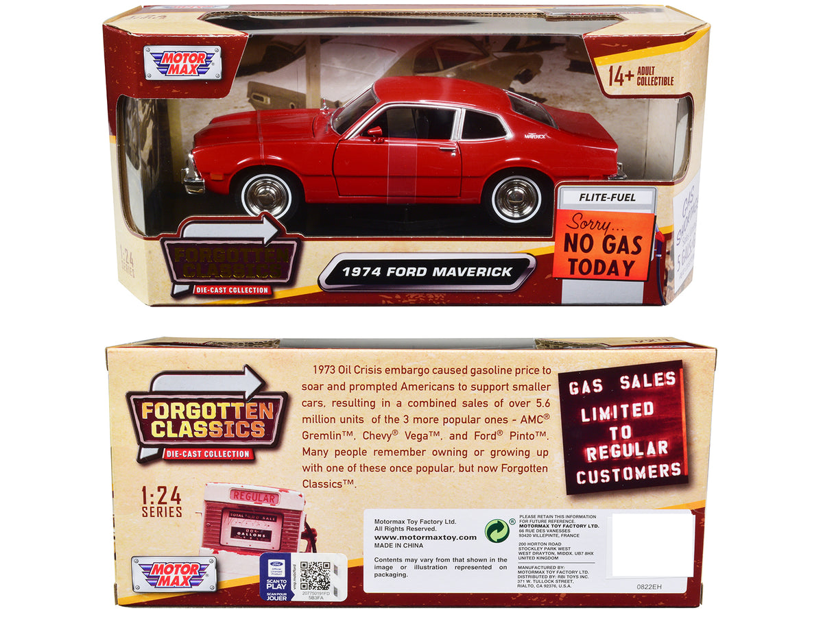 1974 Ford Maverick Red "Forgotten Classics" Series 1/24 Diecast Model Car by Motormax - image 3