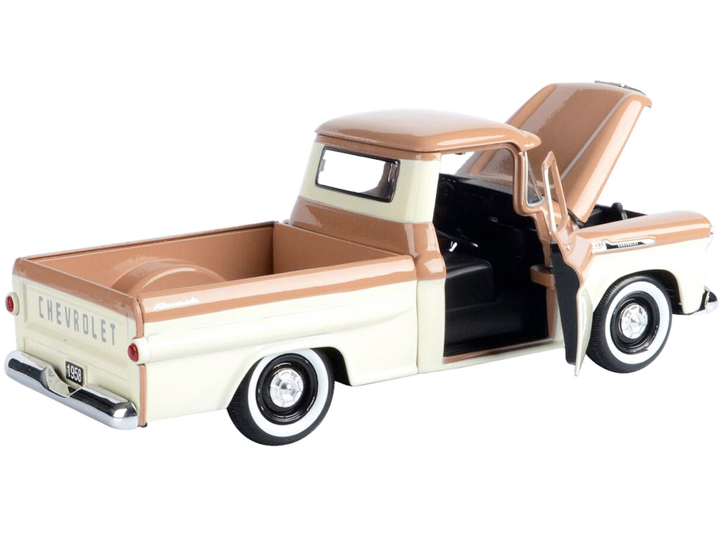 1958 Chevrolet Apache Fleetside Pickup Truck Brown and Beige 1/24 Diecast Model Car by Motormax - image 4