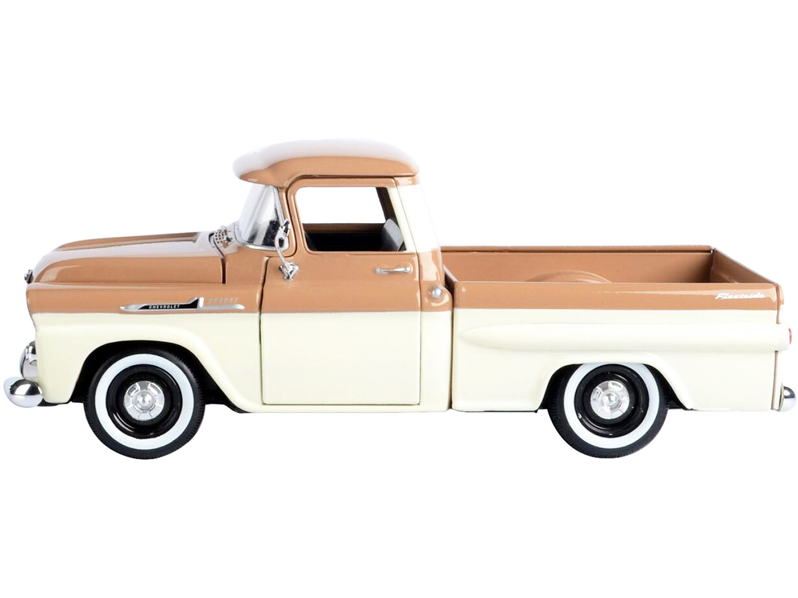 1958 Chevrolet Apache Fleetside Pickup Truck Brown and Beige 1/24 Diecast Model Car by Motormax - image 3