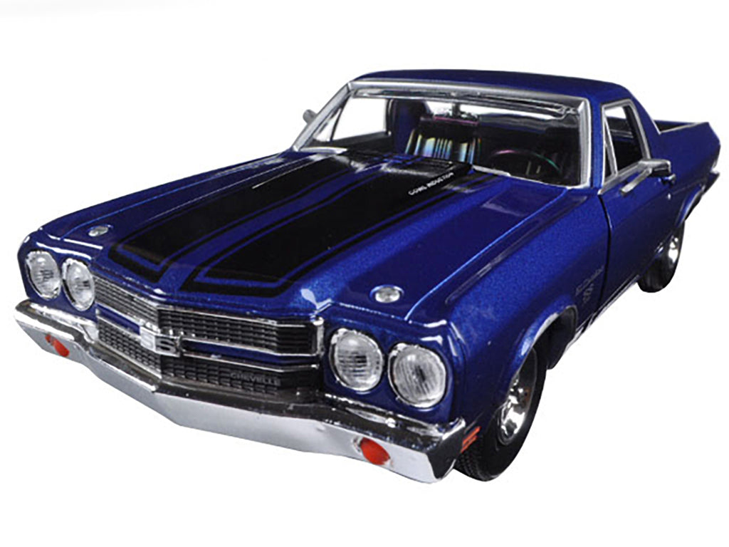 1970 Chevrolet El Camino SS 396 Dark Blue Metallic with Black Stripes 1/24 Diecast Model Car by Motormax - image 2
