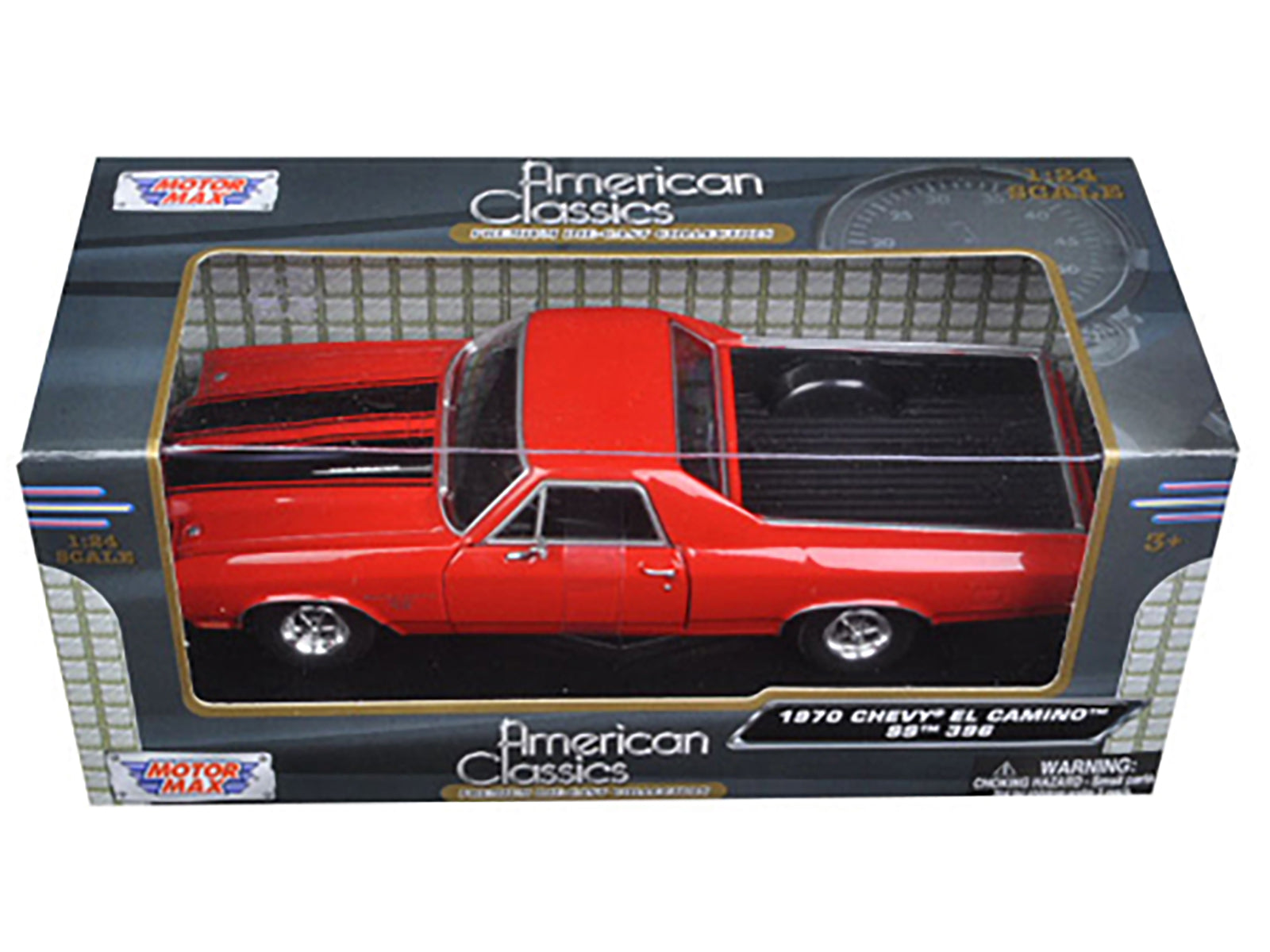 1970 Chevrolet El Camino SS 396 Red with Black Stripes 1/24 Diecast Model Car by Motormax - image 3