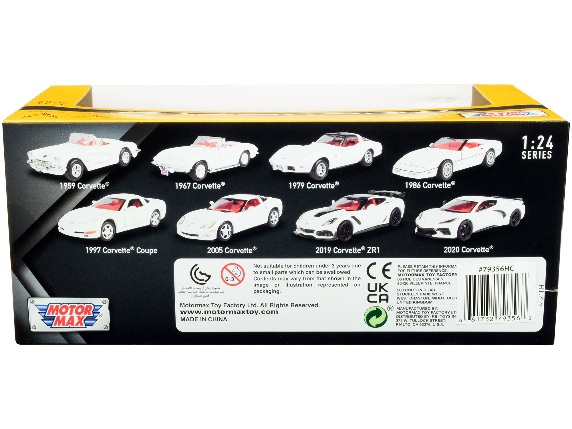 2019 Chevrolet Corvette C7 ZR1 White and Black with Red Interior "History of Corvette" Series 1/24 Diecast Model Car by Motormax - image 2