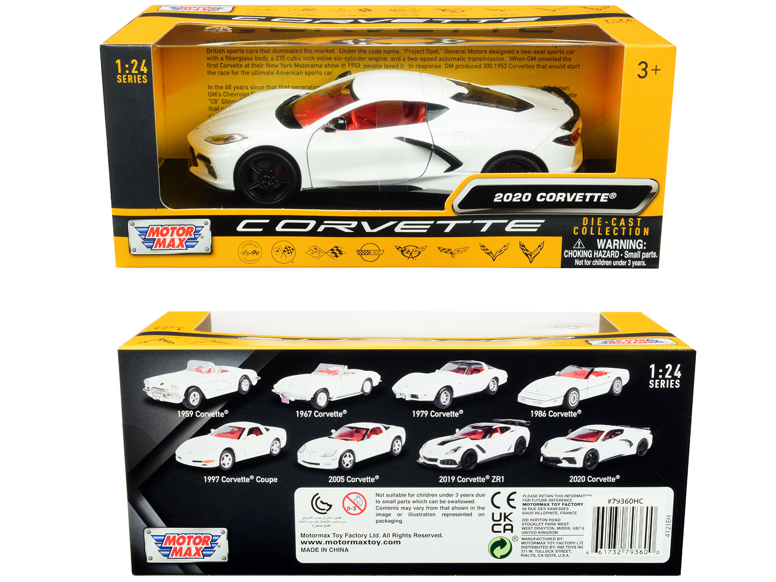 2020 Chevrolet Corvette C8 Stingray White with Red Interior "History of Corvette" Series 1/24 Diecast Model Car by Motormax - image 3