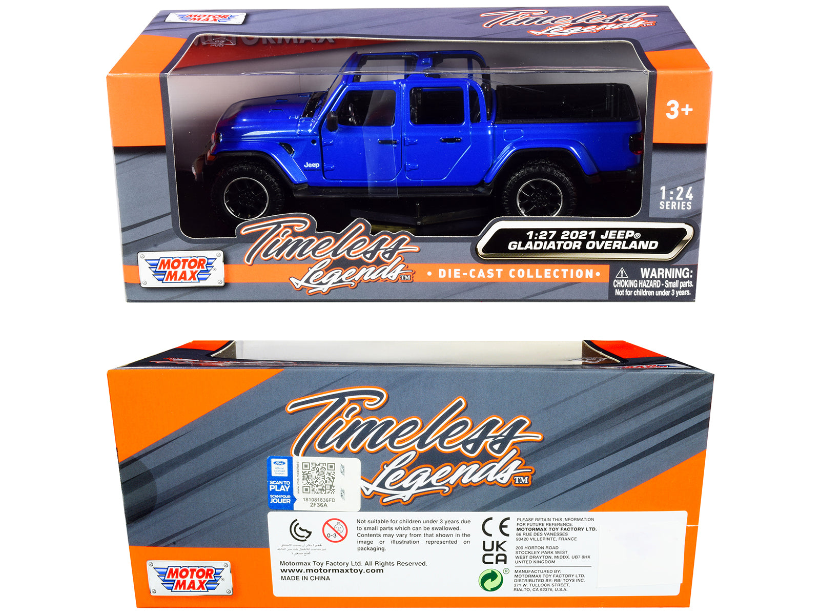 2021 Jeep Gladiator Overland (Open Top) Pickup Truck Blue Metallic 1/24-1/27 Diecast Model Car by Motormax - image 3