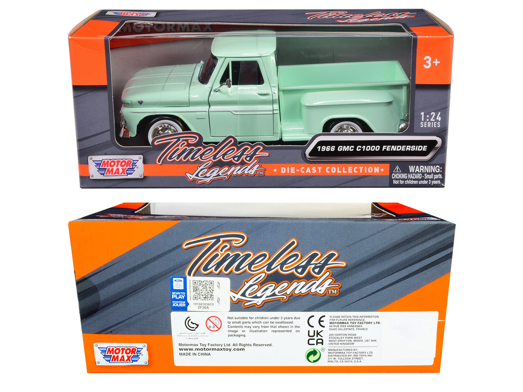 1966 GMC C1000 Fenderside Pickup Truck Light Green "Timeless Legends" Series 1/24 Diecast Model Car by Motormax - image 3