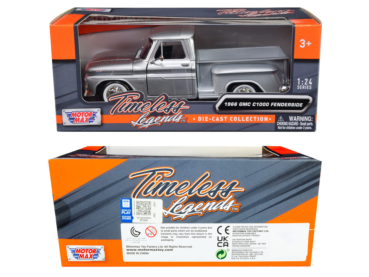 1966 GMC C1000 Fenderside Pickup Truck Silver Metallic "Timeless Legends" Series 1/24 Diecast Model Car by Motormax - image 3