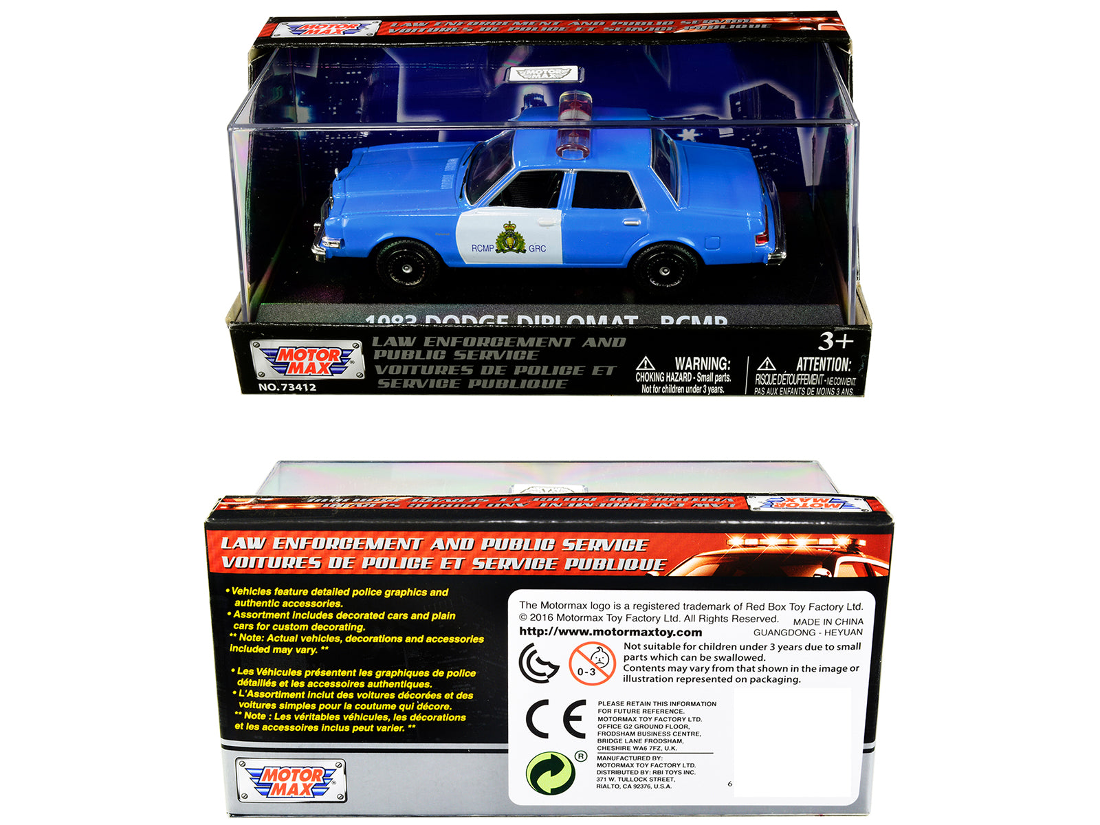 1983 Dodge Diplomat "Royal Canadian Mounted Police" (RCMP) Light Blue and White 1/43 Diecast Model Car by Motormax - image 3