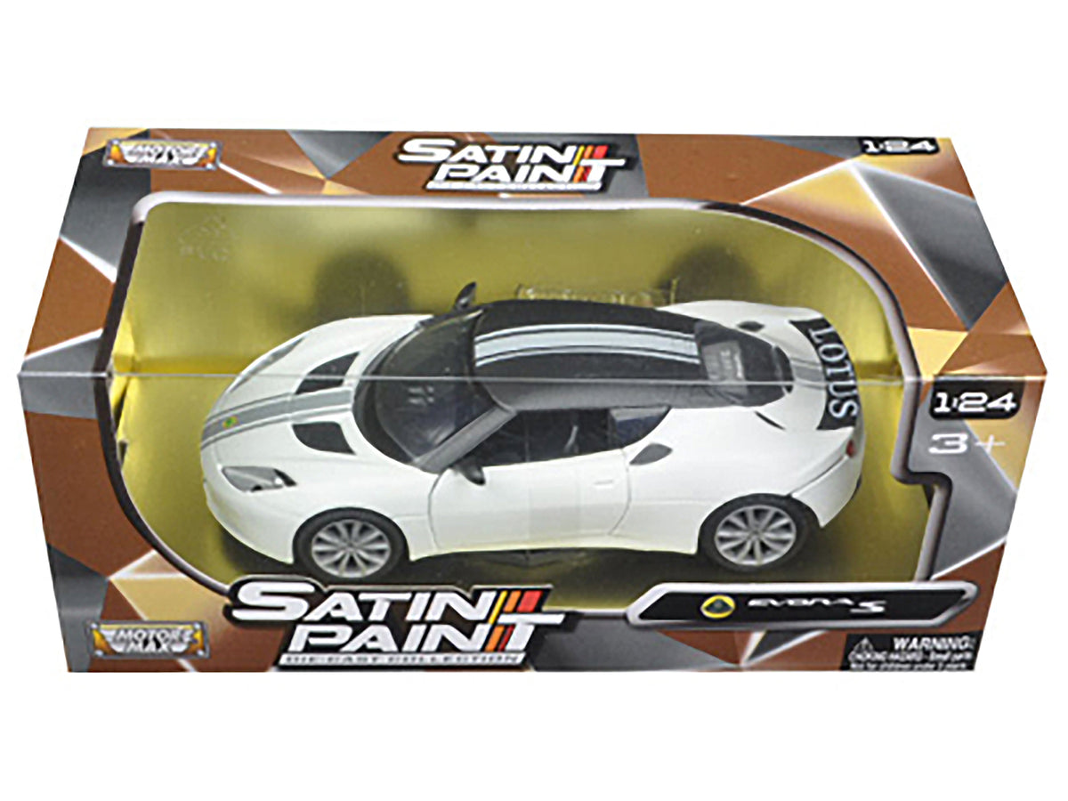 Lotus Evora S Matt White with Black Top and Gray Stripes "Satin Paint" Series 1/24 Diecast Model Car by Motormax - image 3
