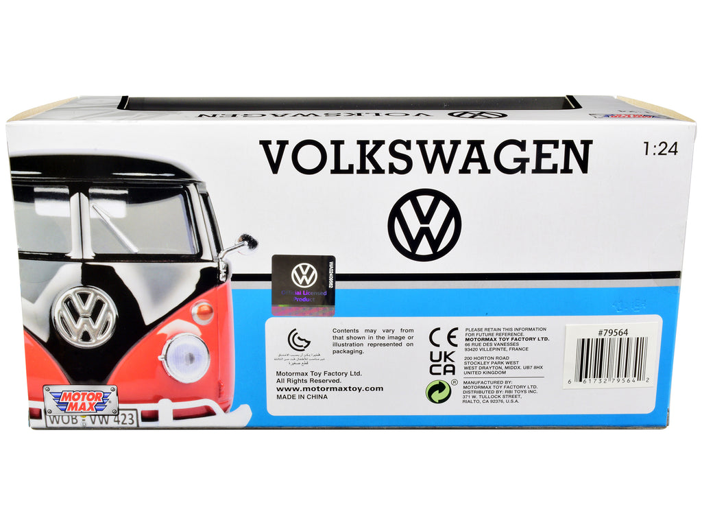 Volkswagen Type 2 (T1) Fire Van "Feuerwehr" Red 1/24 Diecast Model Car by Motormax - image 2