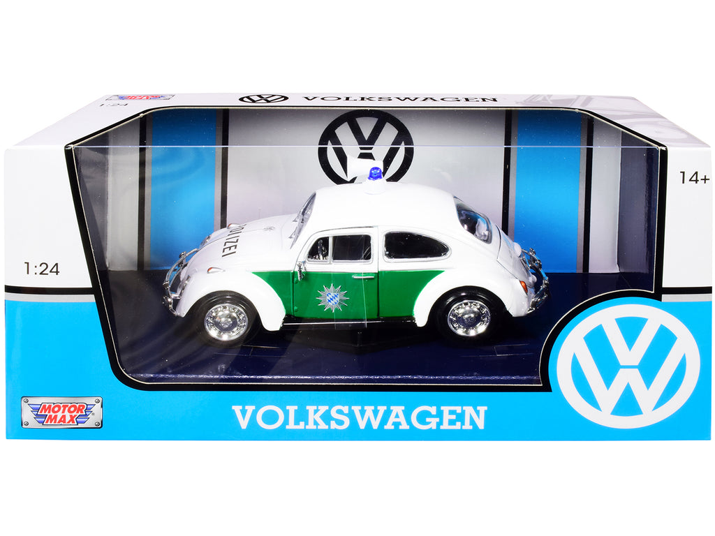 1966 Volkswagen Beetle German Police Car White and Green 1/24 Diecast Model Car by Motormax - image 3