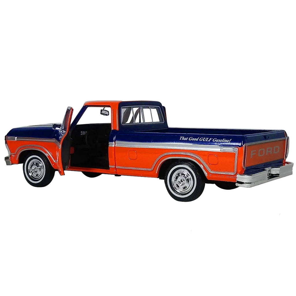 1979 Ford F-150 Custom Pickup Truck "Gulf" Dark Blue and Orange 1/24 Diecast Model Car by Motormax - image 3