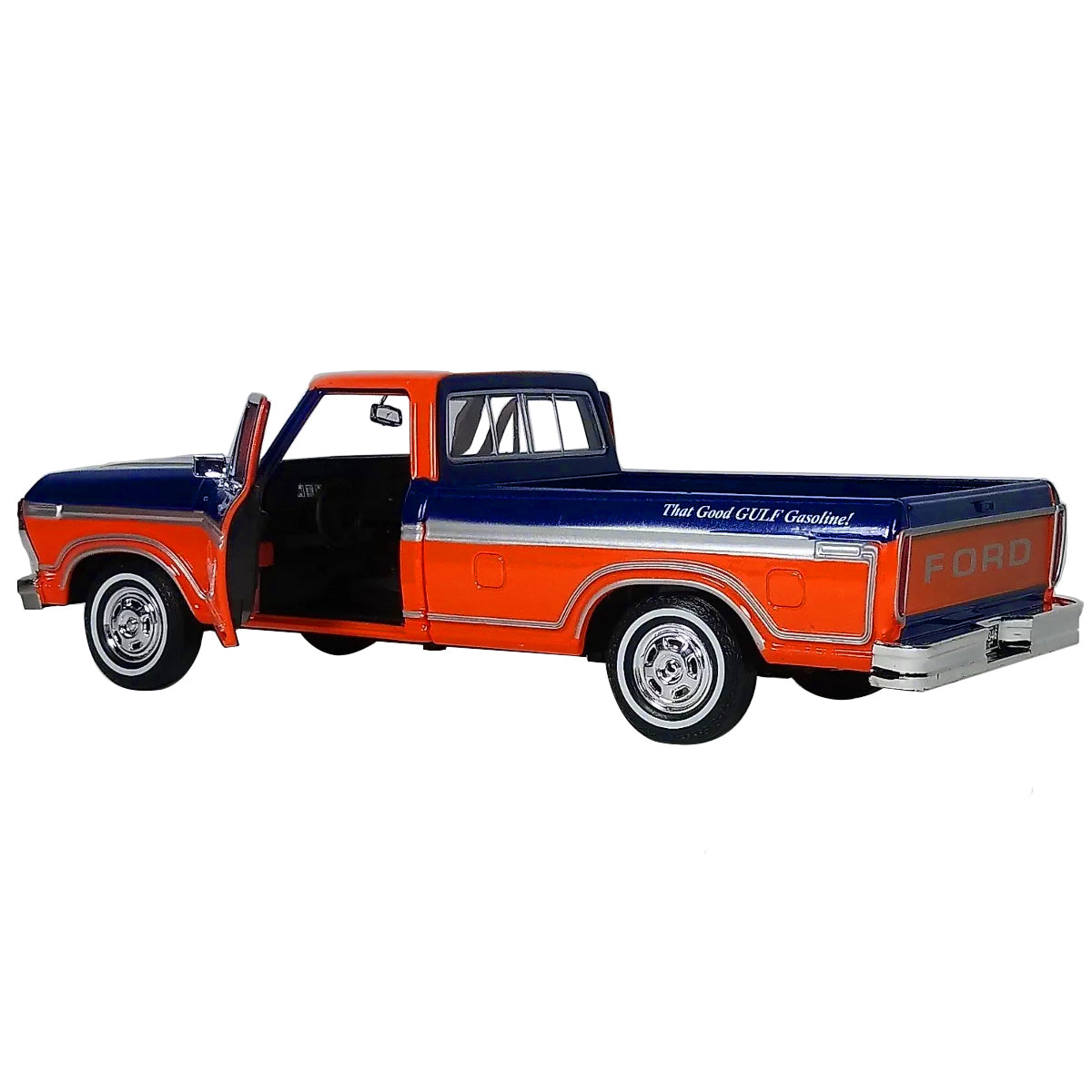 1979 Ford F-150 Custom Pickup Truck "Gulf" Dark Blue and Orange 1/24 Diecast Model Car by Motormax - image 3