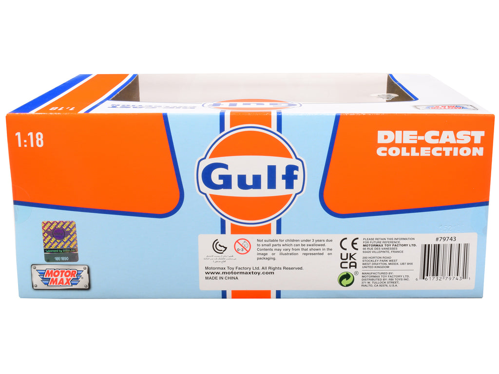 1961-1967 Morris Mini Cooper RHD (Right Hand Drive) #6 "Gulf Oil" Light Blue with Orange Stripes and Checkered Top "City Classics" Series 1/18 Diecast Model Car by Motormax - image 2