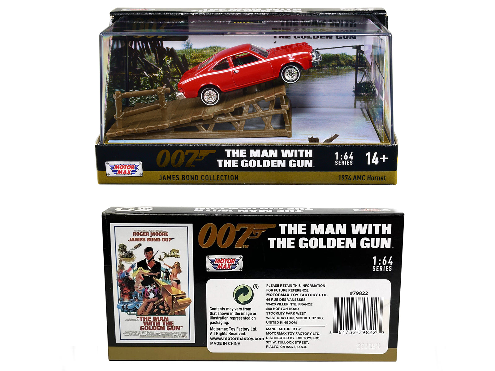 1974 AMC Hornet Red with White Stripes James Bond 007 "The Man with the Golden Gun" (1974) Movie with Display 1/64 Diecast Model Car by Motormax - image 3