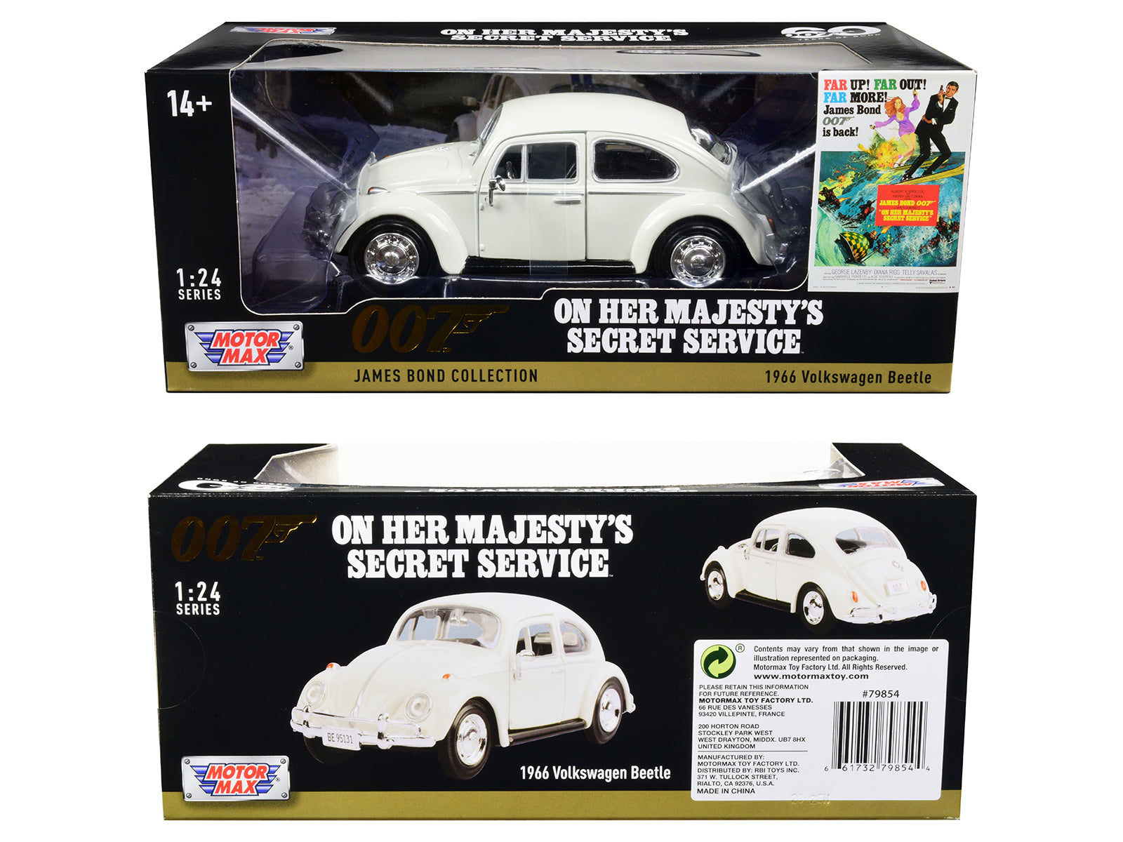 1966 Volkswagen Beetle White James Bond 007 "On Her Majesty's Secret Service" (1969) Movie "James Bond Collection" Series 1/24 Diecast Model Car by Motormax - image 3