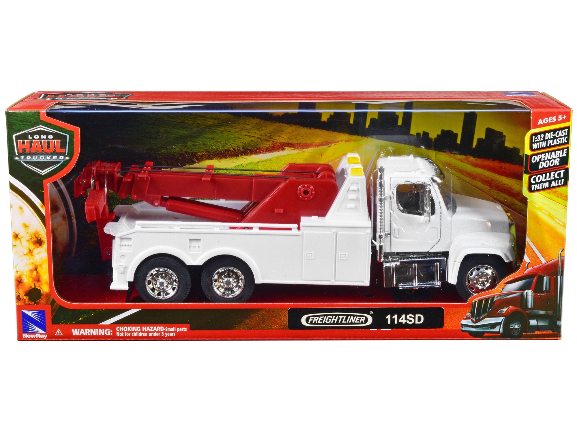 Freightliner 114SD Tow Truck White and Red "Long Haul Trucker" Series 1/32 Diecast Model by New Ray - image 3