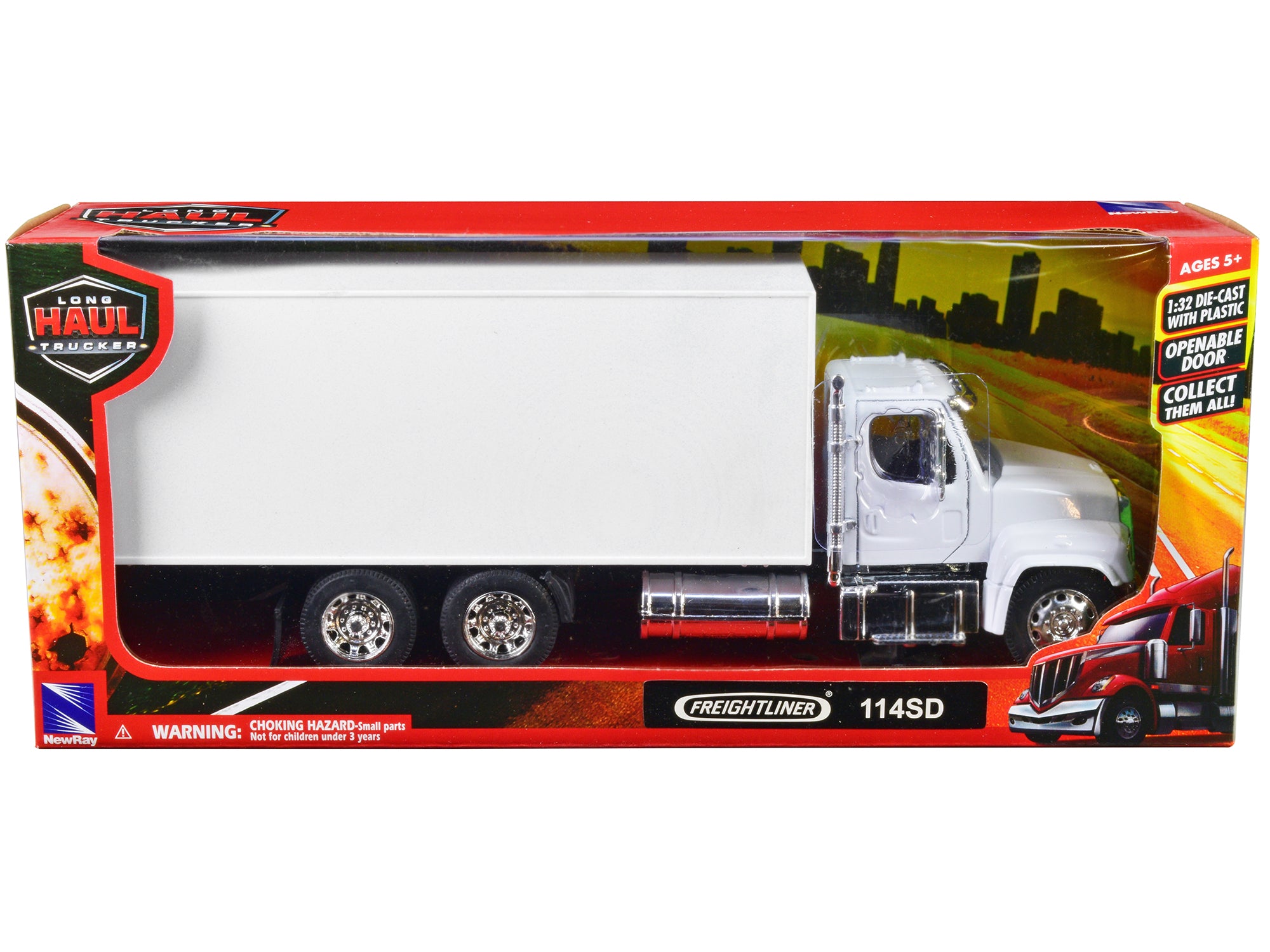 Freightliner 114SD Box Truck White "Long Haul Trucker" Series 1/32 Diecast Model by New Ray - image 3